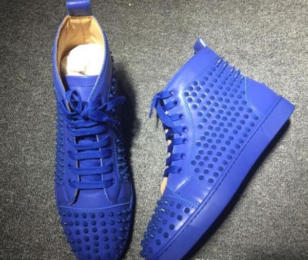 

red bottom shoes 19ss spike sock spikes bottoms red sneakers flats heels men casual women high boots designer rivets shoes blue series, Black