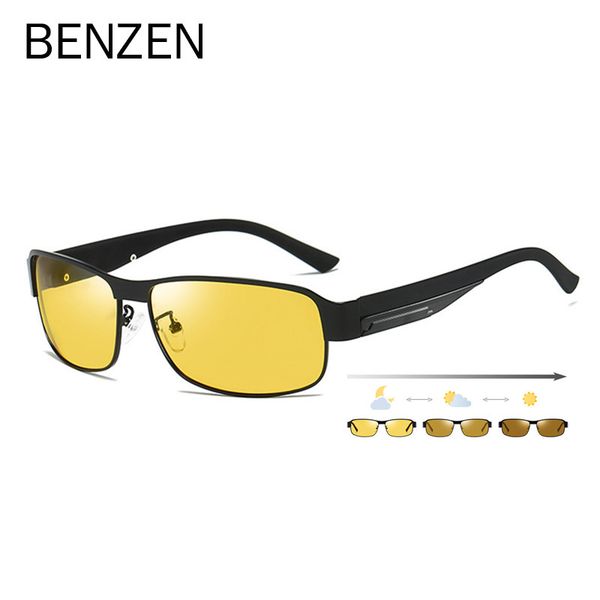 

benzen night vision goggles men day and night driving glasses male vintage aluminum polarized pchromic sunglasses uv400 9516, White;black