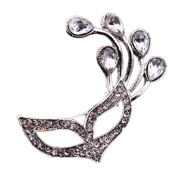 

2019 new popular beautiful lady girls flower collar rhinestone crystal fox mask brooch pin for gift accessories wholesale 10pcs/lot, Gray