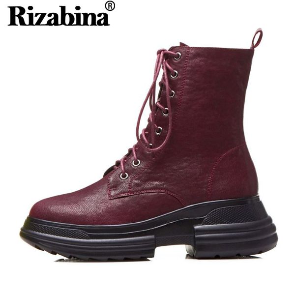 

rizabina women fashion boot genuine leather office lady winter ankle boots platform daily outdoor footwear botas size 34-39, Black