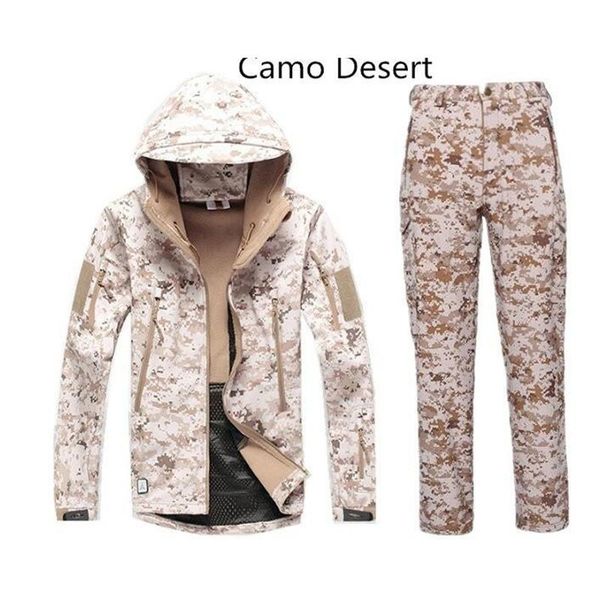 

camouflage hunting sets men winter outdoor sport hunting fishing softshell jacket waterproof windbreaker +pants sets, Camo;black