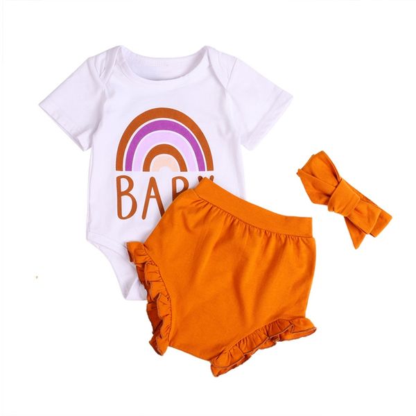 

newborn kids baby girls clothes set outfits girl costume children clothing romper short pants 3pcs summer set, White