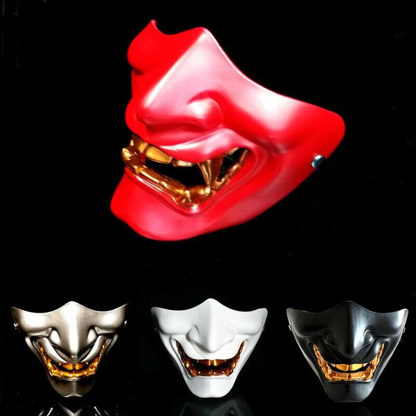 

new half face mask halloween costume cosplay evil demon monster kabuki samurai hannya oni half cover prajna masks