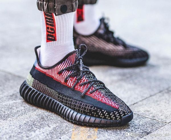 

new kanye west 350s v2 yecheil primeknit mens running shoes black reflective mesh breathable authentic sports sneakers fw5190 us 5-12