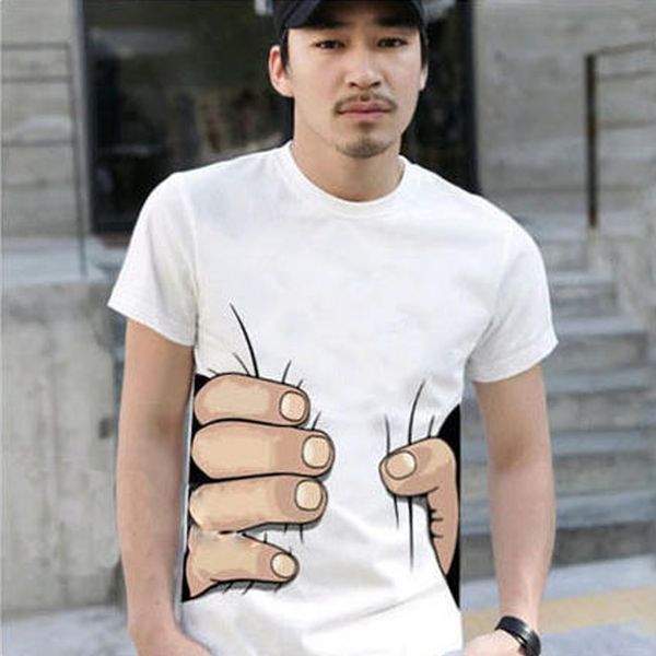 

2019 men's t shirt fashion summer 3d big hand print round neck short sleeve white t-shirt streetwear, White;black