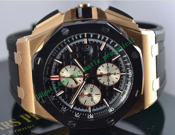 

luxury wristwatch 18k rose gold black dial rubber strap ceramic bezel 26401ro.oo.a002ca.01 quartz mens watches, Slivery;brown