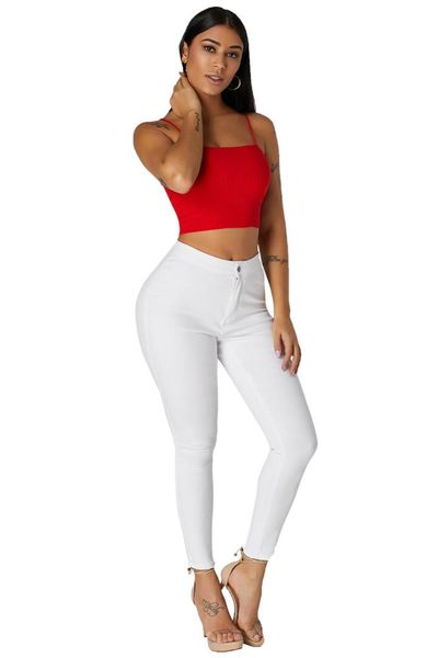 

trousers autumn casual women slim stretch pants for woman white high waist skinny stretch jeans with round pockets 786041, Blue