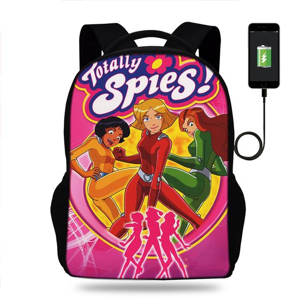 

17inch popularity totally spies print backpack usb charging port school bags for teenagers girls mochila
