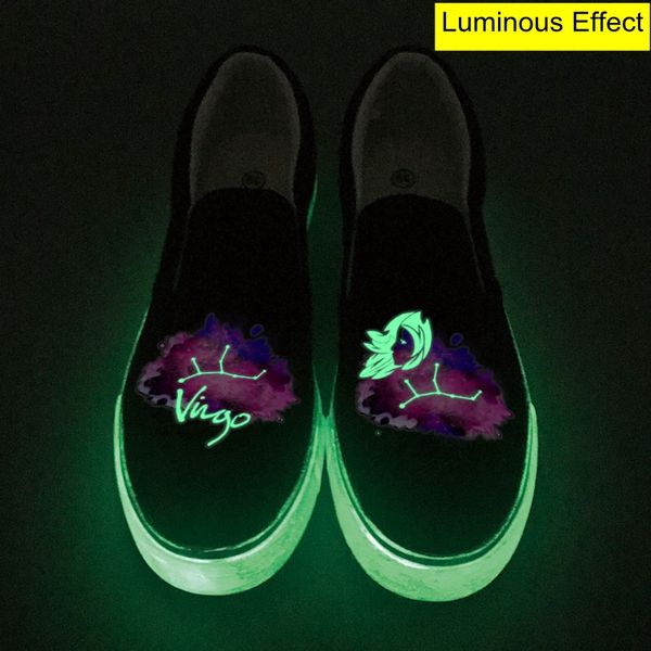 

men glow effect constellation print low black canvas women shoes slip on customzie starry night luminous casual loafers