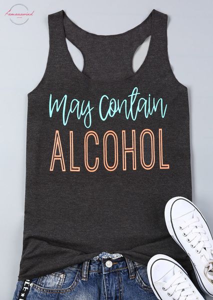 

new women tank letter may contain alcohol print female tank gray sleeveless summer 2020 fashion female lady tee, White
