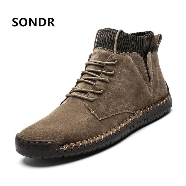 

brand men snow boots winter plush warm men motorcycle boots lace-up non-slip male ankle spring autumn man work shoes, Black