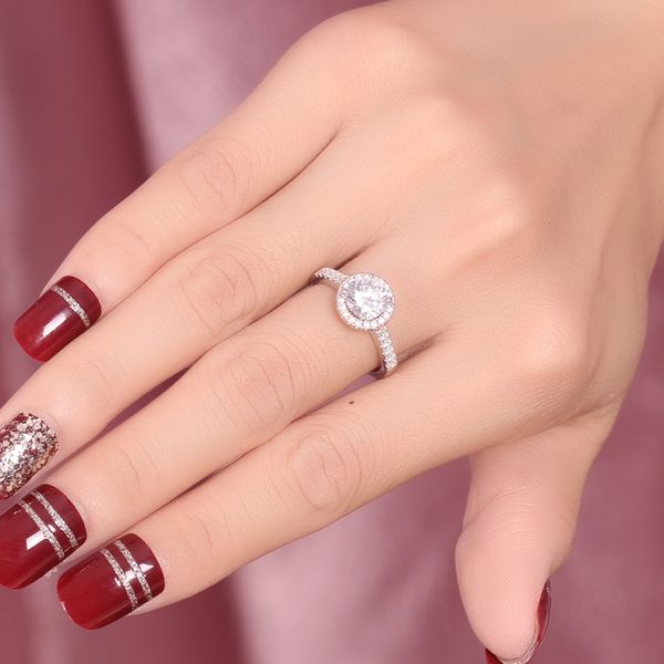 

Tonglin 1 imitation diamond ring S925 Silver Ring womens simple atmosphere fashion 18K white gold wedding proposal