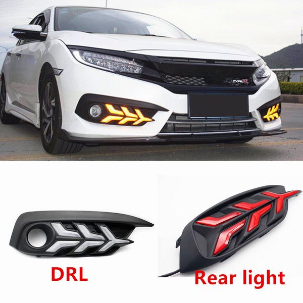 

1 pair 12v car led drl daytime running lights rear bumper brake light tail light fog lamp for honda civic 10th 2016 2017
