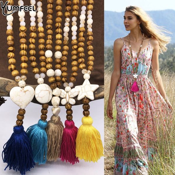 

yumfeel brand new handmade women necklace jewelry fashion 8 model choice wood beads long necklace boho gifts, Silver