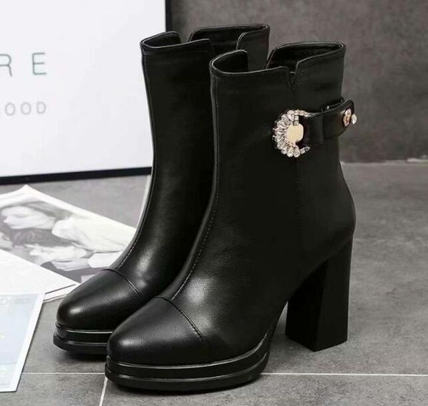 

brand new louise womens platform motorcycle high heel 10cm snow winter ankle martin diamond buckle leather booties sz35-39, Black