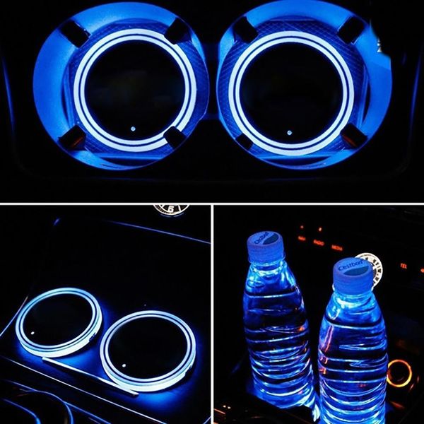 

2pcs stylish creative colorful led round car cup holder pad mat usb charging bottle coasters car