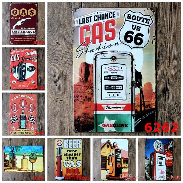 

retro metal poster gasoline gas beer route 66 vintage craft tin sign home restaurant ktv bar signs wall art metal sticker bh2210 tqq