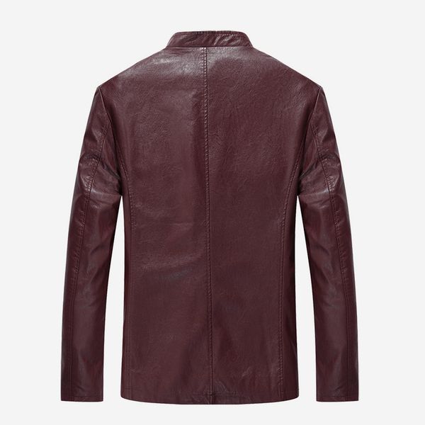 

new style leather coat men's middle-aged stand collar business men pu leather jacket slim fit men's coat, Black