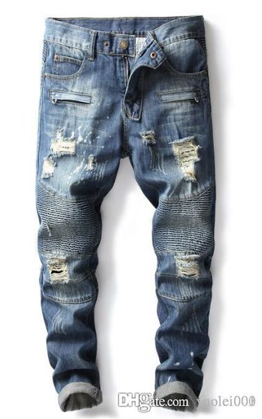 

foreign trade explosion models men's motorcycle models jeans blue hole punk wind nightclub trend cowboy trousers men