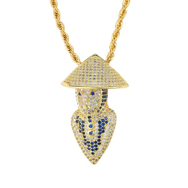 

hip hop bamboo hat fisherman diamonds pendant necklaces for men luxury necklace golden silver jewelry real gold plated copper zircons