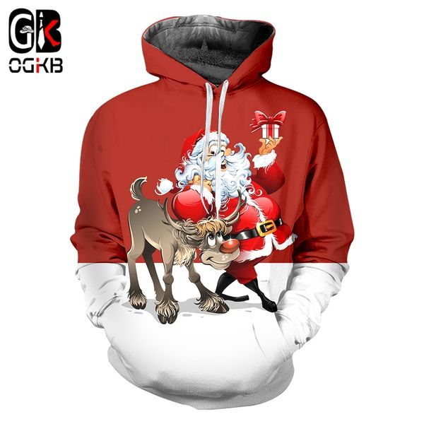 

ogkb men's christmas moon pattern 3d printed lovely hoodied santa claus and bull clothing man casual trend pullover, Black