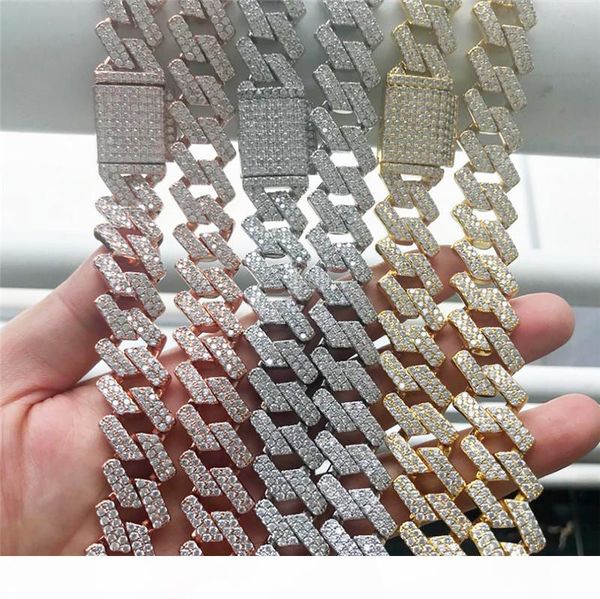 

14ммы ширина 18 20 22 24inch 18k позолоченный зубец установка bling cz кубинских цепей ожерелье для мужчин панк ювелирных изделий, Silver