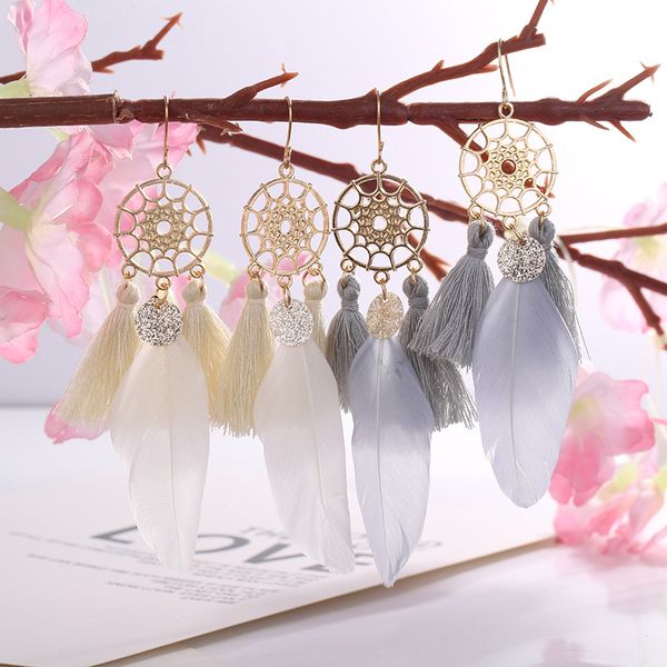 

2020 real earings tassel earrings brincos bohemian retro earrings feather tassel long mesh hollow crochet women fashion jewelry, Silver