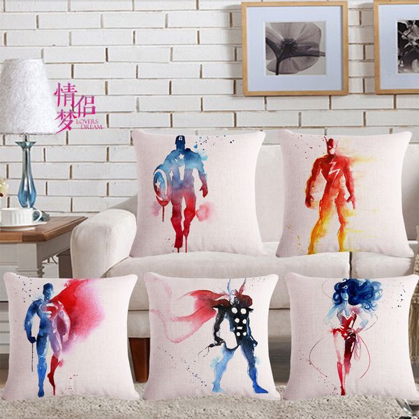 

watercolor avenger alliance cotton flax pillow back cushion cushion foreign trade