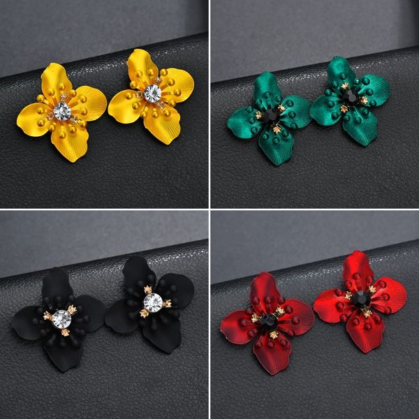 

floral earrings women jewelry flower rhinestone ear stud gifts casual lady chic, Silver