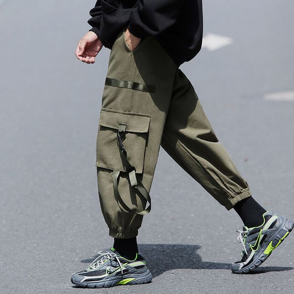 

fashion men's jogger new harajuku multi-pocket style trousers hip hop autumn streetwear casual elastic harem pants y, Black
