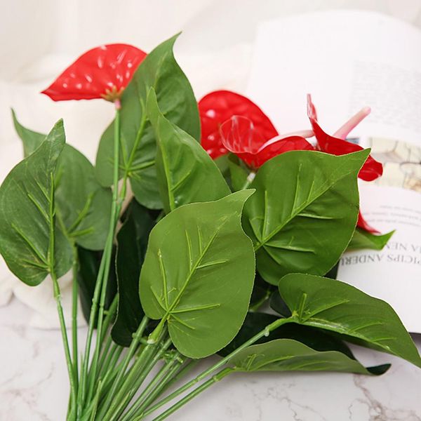 

1pc 3 heads 9 leaf artificial anthurium flower plant home office garden decor well made vibrantly colored including 3 flower hea