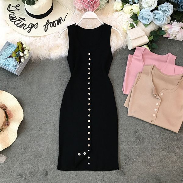 

Fashion Button Up Ladies Slim Summer Bodycon Knit Mini Short Dress Women Casual Party Dresses Sheath Tank Sundress Club Vestidos