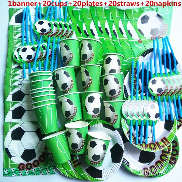 Football Baby Boy Cup Plate Straw Napkin Banner Happy Birthday