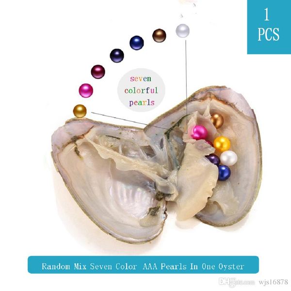 

2019 diy 6-7mm freshwater oyster with septuplet pearls mixed 27 colors circle natural pearl in vacuum package for jewelry gift, White