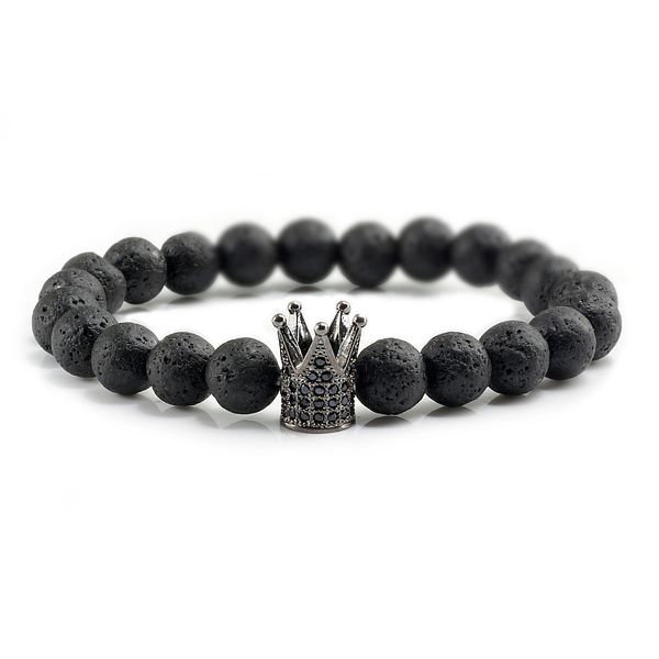 

beaded, strands trendy lava rock stone pave cz imperial crown charm bracelet for men women distance beaded jewelry pulseira hombres, Black