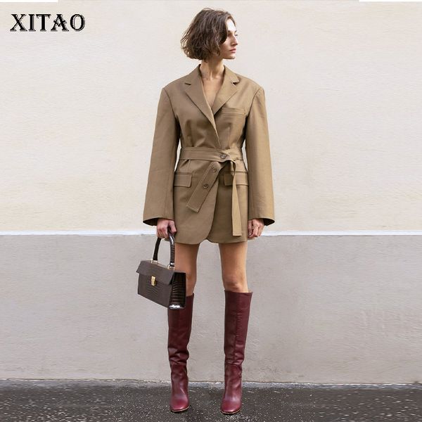 

xitao slim bandage women blazer korea fashion new notched collar elegant 2019 autumn minority pocket casual sheath coat dll1857, White;black