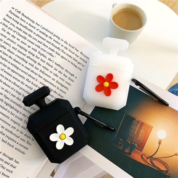 

silicone perfume fragrance bottle black white flower daisy bluetooth wireless earphone cover for apple airpods 1 2 pro charging case