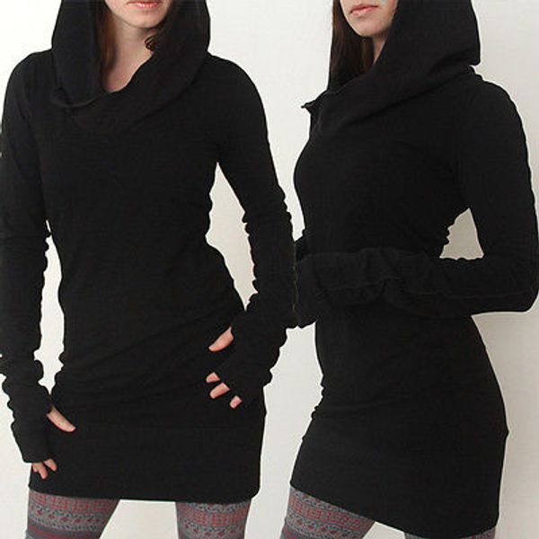 

lady hooded mini dress casual long sleeve hoodies sweatshirt jumper slim, White;black
