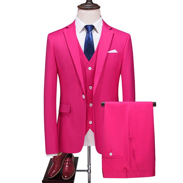

latest coat pant design handsome fuchsia men suit prom tuxedo slim fit 3 piece groom suits custom blazer terno masculino, White;black