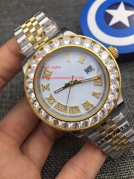 

6 color watch 44mm day-date 228235 18k yellow gold big diamond roman dial asia 2813 movement automatic mens watches, Slivery;brown