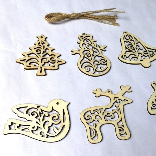 

6pcs christmas wooden slices wood crafts diy accessories small pendant for christmas tree ornaments decorative accessories christmas decorat