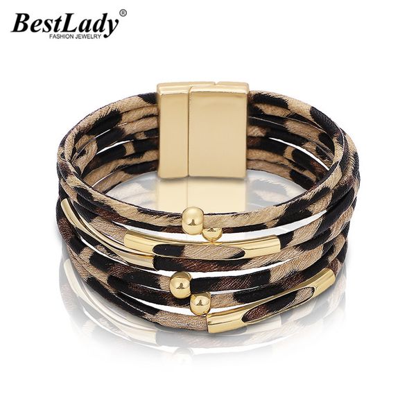 

lady leather multi-layer bracelet for women halloween gift bohemian handmade leopard charm bracelet girls party jewelry, Golden;silver
