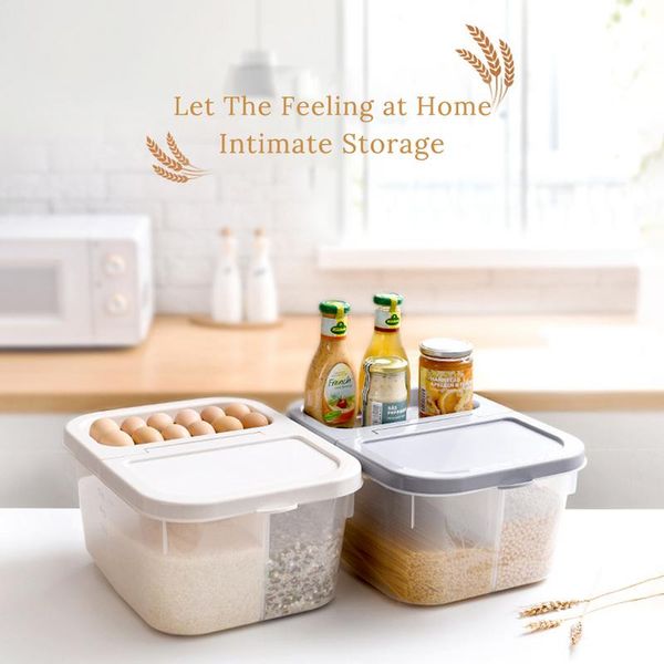 

multifunctional plastic rice barrel miscellaneous grain classification storage barrel sealed flour box 10kg kitchen storage