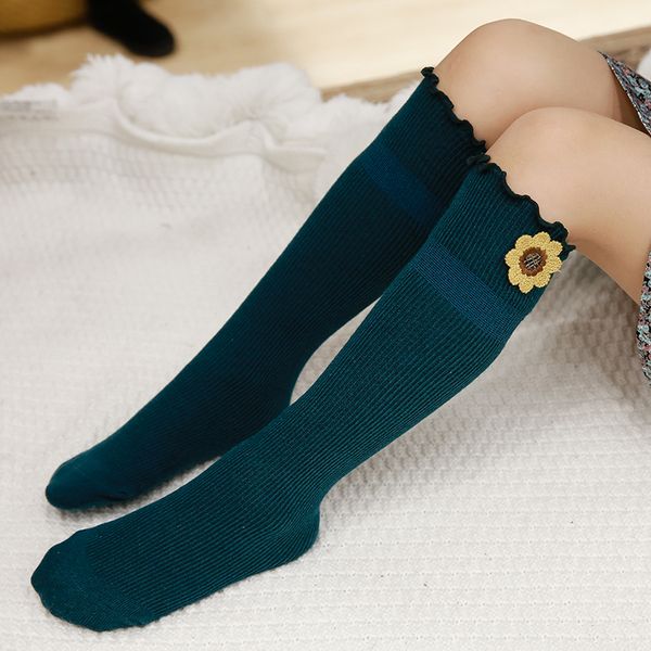 

baby girls casual knee high socks leggings cotton tube ruffled flower design infants toddlers warm stockings dropship, Blue