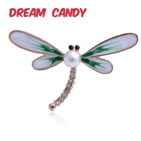 

dream candy 2 colors enamel dragonfly brooches for women fashion pearl creative jewelry rhinestone accessories 2019 new arrival, Gray