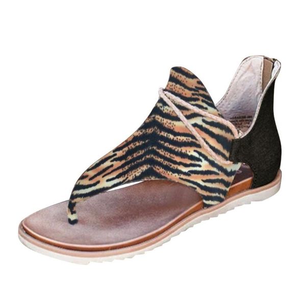 

women zip flip-flop sandals casual flats posh vintage animal prints flip flop comfy zipper shoe rch-support summer sandals#402, Black