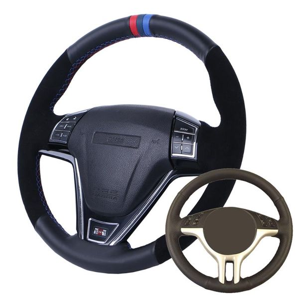 

car steering wheel cover suede leather for 3 series e46 2000-2005 5 series e39 2000-2003 e53 x5 /custom steering wrap