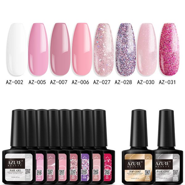 

beauty 10pcs/lot gel polish set soak off uv/led glitter color long lasting gel semi permanent lacquer with base top, Red;pink