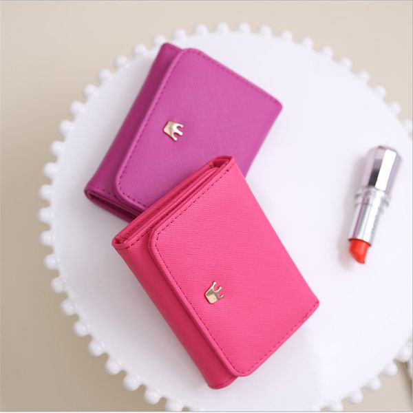 

2019 new fashion crown lady short wallets for women mini fold pu leather purses female coin purse 7 colors, Red;black