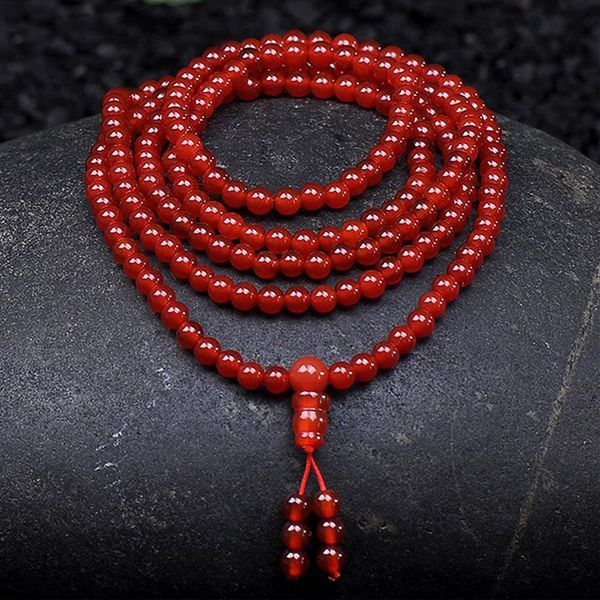

natural red agate 108 grain of buddhas hand string 216 multiturn natural red agate bracelet, Black